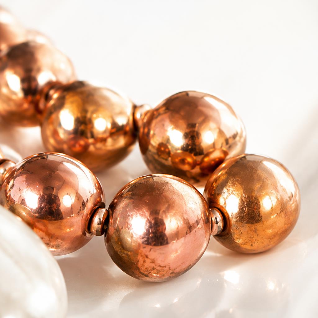 Bright and naturally aged copper surfaces shown side by side